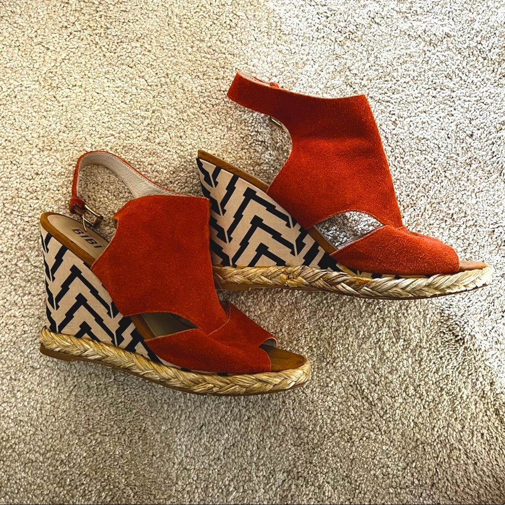 Orange suede Wedges